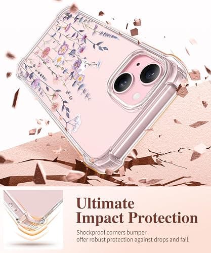 GVIEWIN for iPhone 15 Case Floral, with Screen Protector&Camera Lens Protector,[Non Yellowing] Soft Shockproof Clear Phone Protective Cover for Women, Flower Pattern Design 6.1" (Floratopia/Colorful) thumbnail 4