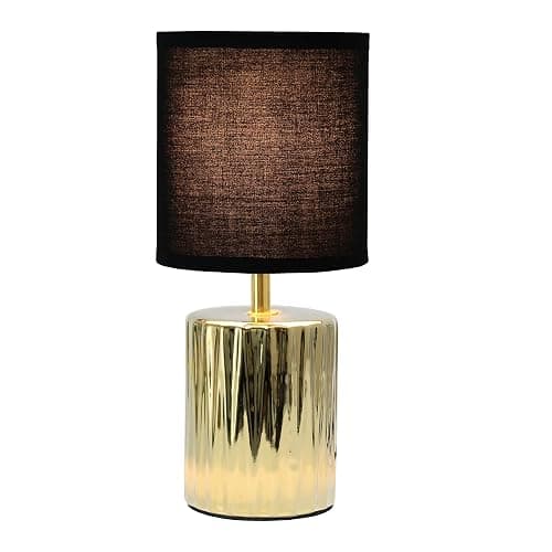 Simple Designs LT1132-GLD 11.61" Tall Contemporary Ruffled Metallic Gold Capsule Bedside Table Desk Lamp w Black Drum Fabric Shade for Home Decor, Bedroom, Living Room, Entryway, Office thumbnail 4