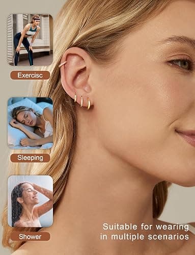M MOOHAM Huggie Hoop Earrings for Women Teen Girls, 14K Gold Plated | Hypoallergenic Earring Set for Sensitive Ears, Small Huggie Hoops, Dainty Earrings Stack, Trendy Jewelry Gifts thumbnail 7