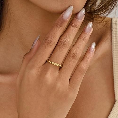 YeGieonr 14K Gold Plated Signet Rings for Women Non Tarnish 925 Sterling Silver Dainty Stackable Gold Ring, Waterproof Engraved Flower Thin Band Unique Everyday Jewelry Gift thumbnail 3