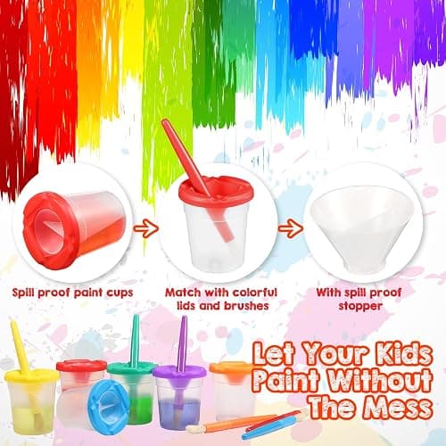 Marspark 40 Pcs No Spill Paint Cups with Lids for Kids - Kids Paint Cups Toddler Art Supplies, Washable Acrylic Watercolor Painting Containers with Brushes for Early Learning, Classroom, Art Crafts thumbnail 4