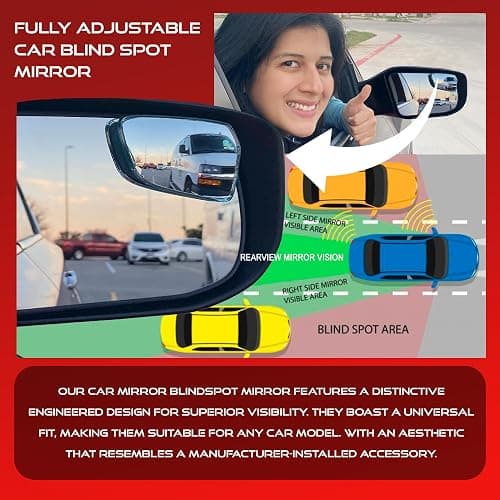 Utopicar Convex Blind Spot Mirrors 2 Pack - OEM Car Side Mirror Blindspot Eliminator Automotive Exterior Accessories - Adjustable Blind Spot Mirror - Universal Fit thumbnail 6