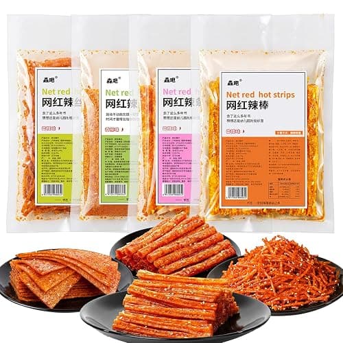 4 Pack Latiao Spicy Strips Chinese Snacks, Spicy Snacks Latio Spicy Strips 70g/2.46 Ounces per Pack, 4 Combinations Packed (Medium Spicy) - Image 1