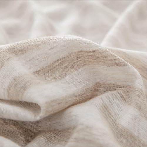 PURE ERA Jersey Knit Duvet Cover Set 100% T-Shirt Heather Cotton Super Soft Comfy Classic Striped Design, with Zipper Closure, Heather Beige Stripe, Queen thumbnail 3