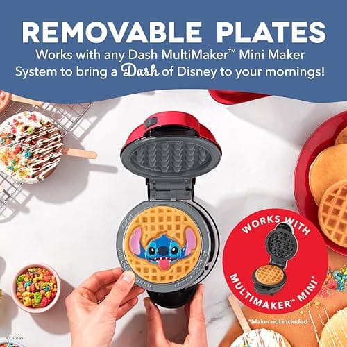 Disney Dash MultiMaker® Mini System Removable Plate Set - Ceramic Coating Replacement Plates for Waffle Breakfast - Waffle Maker Not Included - 4-Inch - 2-Pack - Stitch & Angel thumbnail 2