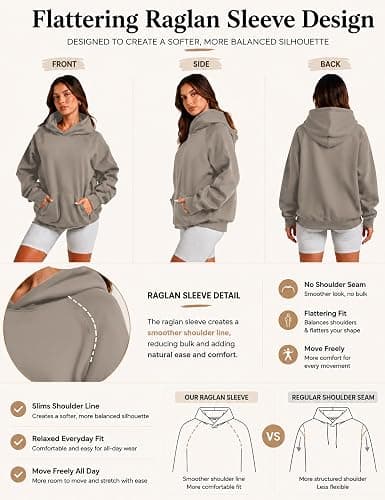 Lauweion Women Solid Basic Fleece Letter Loose Hoodie Sweatshirt Long Sleeve Kangaroo Pocket Drop Shoulder Pullovers Top thumbnail 3