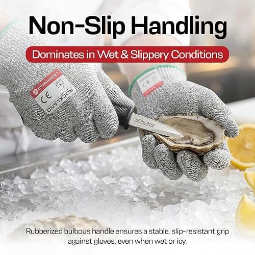 Rockland Guard Professional Oyster Shucking Kit - 3.5” Heavy Duty Stainless Steel Oyster Shucking Knife and Level 5 Cut Resistant Gloves, Clam Opener Shucker and Seafood Tool Gift Set, Medium thumbnail 4