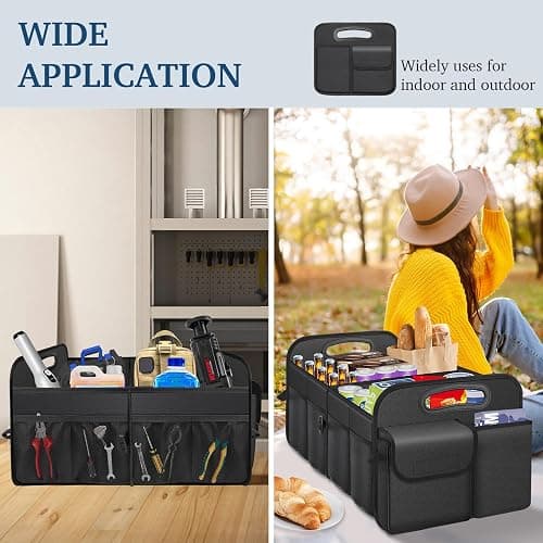 Femuar Car Trunk Organizer-Collapsible Car Storage for Suv/Jeep/Sedan | Large Capacity Waterproof Car Organization, Car Accessories for Women & Men, Tools, 600D Oxford,Black,2 Compartments thumbnail 6