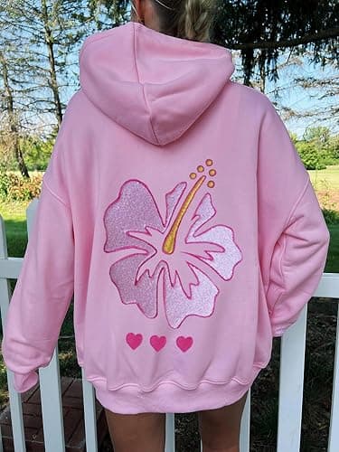 Cute Hoodies for Teen Girls Women Y2k Floral Graphic Oversized Sweatshirt Long Sleeve Aesthetic Preppy Clothes thumbnail 4