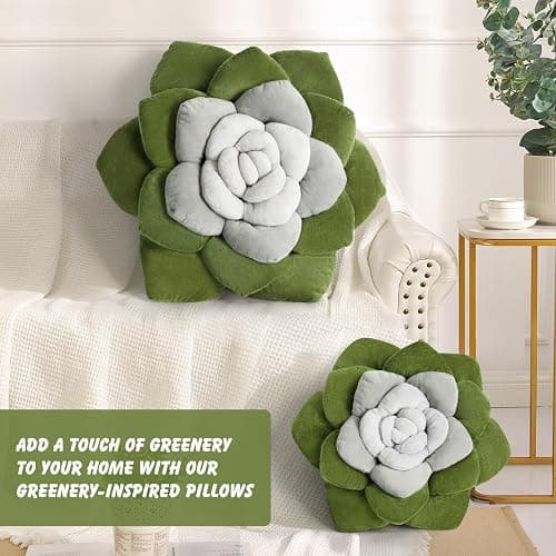 OtGalk Flower Throw Pillow - 17.8" Plant Shaped Cushion, Soft Plush Decorative Pillow for Bedroom & Living Room, Unique Green Design, Home Decor Accen thumbnail 8