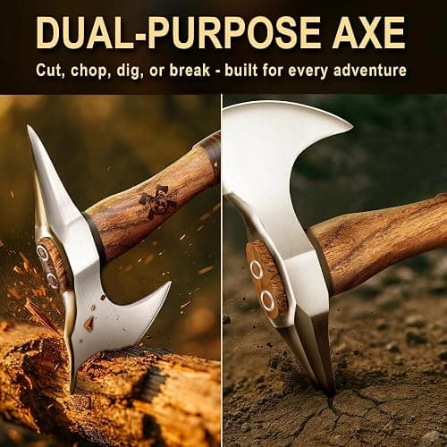 Grumpy Bear 11" Survival Axe Camping Hatchet – Forged High Carbon Steel Blade with Walnut Wood Handle – Shock-Absorbing, Anti-Slip Grip – Ideal for Bushcraft, Wood Splitting & Outdoor Adventures thumbnail 7