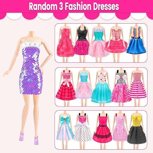 110 Pcs Doll Clothes and Accessories Dress up Toys for Girls with Wedding Dresses, Casual Dresses, Casual Jumpsuit, Swimsuits Bikini, Glasses, Shoes, Hangers, Doll Clothes Toys for Girl Gift thumbnail 4