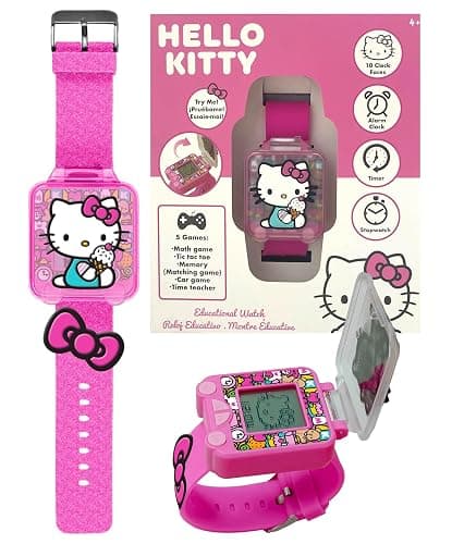 SRV Hub Hello Kitty Kids Educational Smart Watch - Girls Digital Watch with 5 Fun Learning Games, Timer, Alarm, Stopwatch, 10 Clock Faces, Blue Silicone Strap – Ages 4+ thumbnail 8