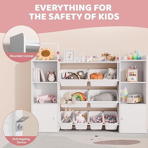 Xilingol Kids Toy Storage Organizer W/8 Removable Toy Bins, 4-Tier Toy Organizers W/6 Storage Cubbies, Kid Bookshelf and Toy Storage for Playroom, Bedroom, Kids Room, Classroom thumbnail 4