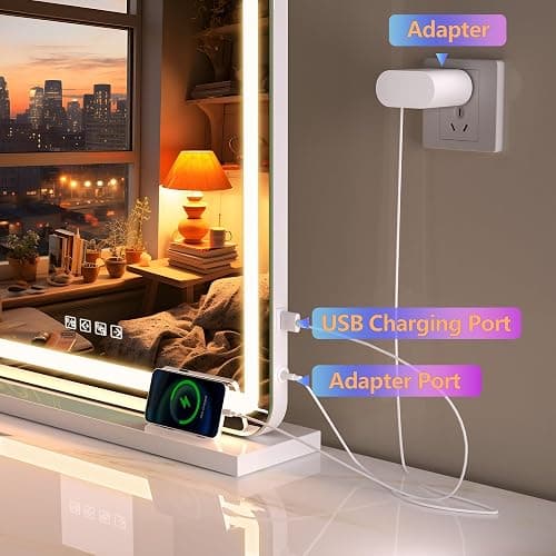 Hasipu Vanity Mirror with Lights and Bluetooth Speaker, 32" x 21.7" LED Makeup Mirror, Lighted Makeup Mirror with Dimmable 3 Modes, USB Charging Port, Round White thumbnail 7