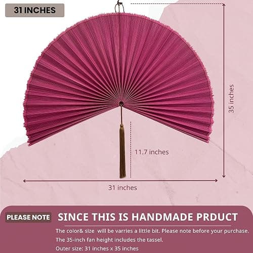 ChumDecor Fan Wall Decor,Large Bamboo Fan Wall Art for Boho Hanging Headboard,Decorative Folding Fan for Over Bed Decorations, (Pink, 31inch) thumbnail 3