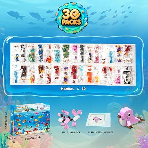 HOGOKIDS 30 Pack Animals Party Favors for Kids, 824PCS Mini Marine Animal Building Block Sets for Goodie Bags Filler Classroom Prizes, Easter Basket Stocking Stuffer Birthday for Boys Girls 6+ thumbnail 9