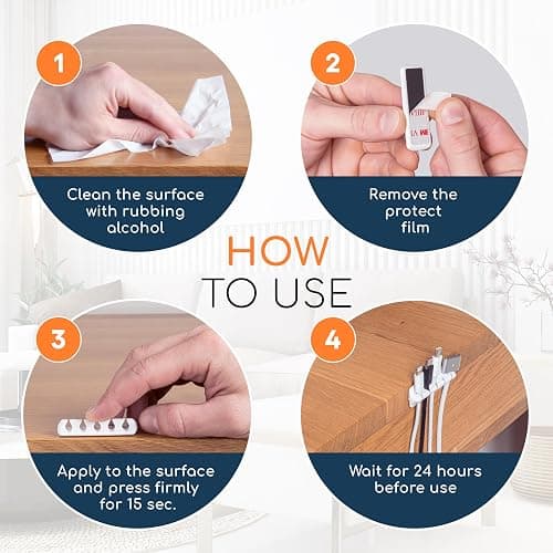 Cord Organizer for Desk, Nightstand Cable Holder, 5 Pack, Multislot, White | GLUIT Adhesive Charger Organizer, Cable Management for Desk Car Office Home College Dorm Room Cable Clips for Cords thumbnail 7