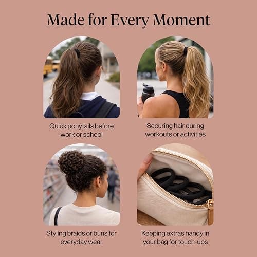 Kitsch Elastic Hair Ties No Damage | Stretchable Hair Bands - Black, 12pcs | Strong All-Day Hold Hair, Rubber Bands For Hair, Ponytail Holders | Hair Accessories for Everyday Use thumbnail 8