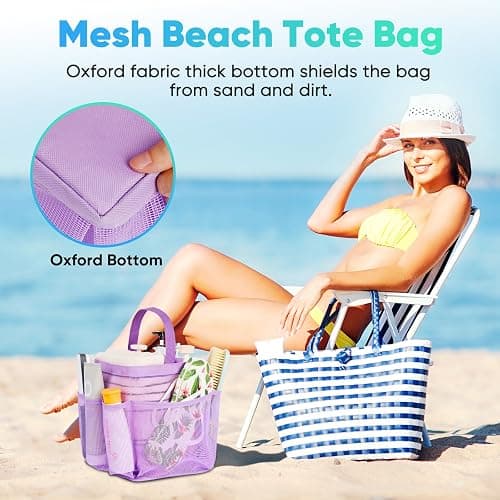 EUDELE Mesh Shower Caddy Portable for College Dorm Room Essentials,Portable Shower Caddy Dorm with 8-Pocket Large Capacity, Shower Bag for Beach, Swimming, Gym-Purple thumbnail 5