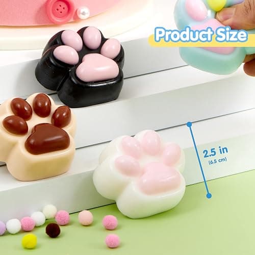 JOYIN 4 Pcs Taba Paw Squeeze Toys, Colorful Kawaii Mochi Fufu Sensory Toys, Cat Paw Taba Squeeze Toys for Party Favors, Gifts for Adults Kids thumbnail 6
