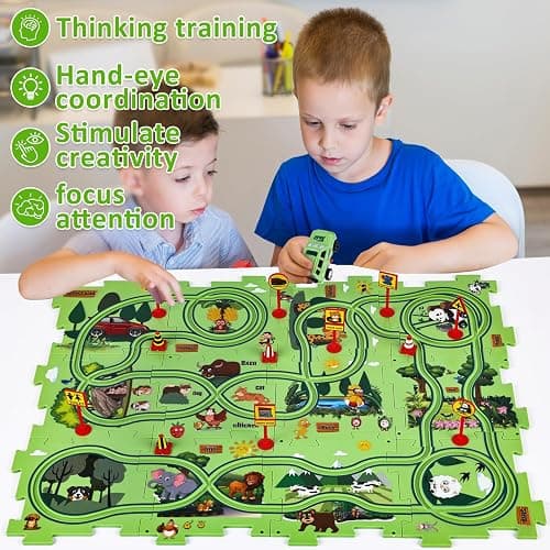 25PCS Puzzle Racer Kids Car Track Set, Jungle Themed Series, Educational Car Puzzle Toys Gifts for Kids and Boys thumbnail 5