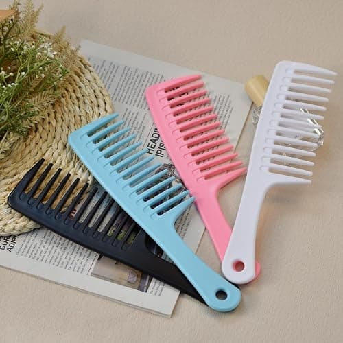 4PCS Wide Tooth Comb, Large Hair Detangling Comb Styling Comb, Professional Women Hair Care Handgrip Comb for Curly, Wet, Long Hair (Black) thumbnail 5