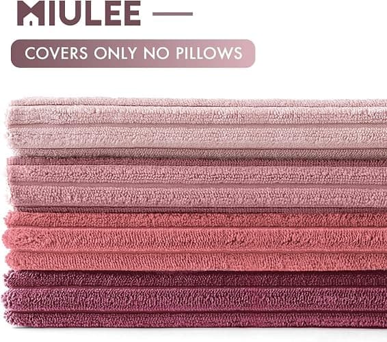MIULEE Soft Corduroy Decorative Throw Pillow Covers Purple Pink 18x18 | Set of 4, Shabby Chic Romantic Decor, Pink Gradient Matching, Boho Farmhouse Cushion Covers for Couch Bed Sofa Living Room thumbnail 6