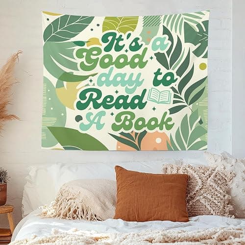 MNASAIOO It's A Good Day to Read A Book Classroom Wall Tapestry Hanging,Green Plants Leaf Reading Banner Tapestries,Boho Wall Decor for Kids Book Lovers School Library Reading Nook Corner Dorm 50x60in thumbnail 2