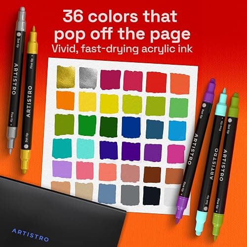 ARTISTRO 36 Precision Dual-Tip Acrylic Paint Markers – Paint Pens Set with Dot & Fine Tips for Fabric, Rock, Glass, Wood, Coloring Books – Arts & Crafts Gift – Classroom Must Haves & School Supplies thumbnail 2
