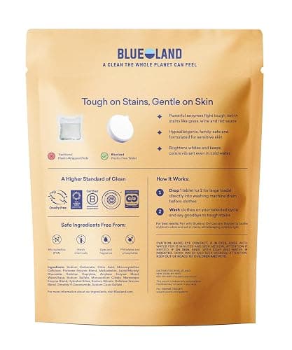 BLUELAND Laundry Detergent Tablets, 120 Count, Spring Bloom Scent, Plastic-Free Eco-Friendly Pods, Sheets, Liquid Alternative - Safe for Sensitive Skin, Gentle thumbnail 2