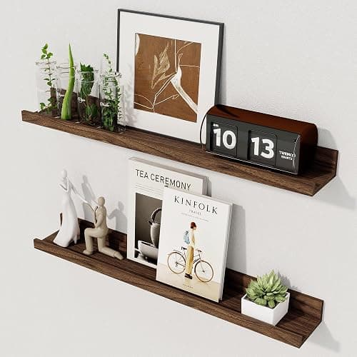 Axeman Floating Shelves for Wall - 24 Inch Picture Ledge Shelf Set of 2 - Rustic Picture Shelf for Wall with Ledge - Walnut Floating Shelves with Lip - Photo Ledge Shelves for Pictures Nursery Books - Image 1
