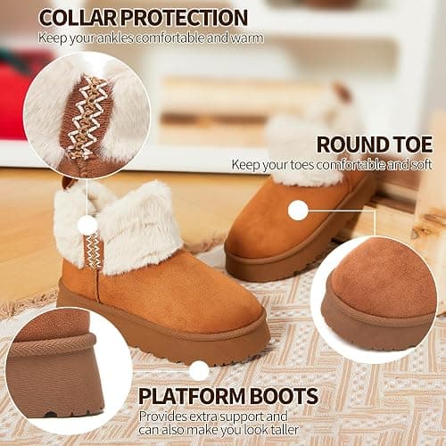 HYPOCRUTE Womens Winter Boots Fur Snow Boots Ankle Booties Fuzzy Warm Platform Short Boots for Women Slip on Boots thumbnail 2