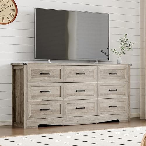 BORNOON 9-Drawer Dresser for Bedroom, Modern Wooden Chest of Drawers with Metal Handles, Anti-Tipping Design, Sturdy and Stable Storage Organizer for Living Room, Entryway, Home Office thumbnail 7