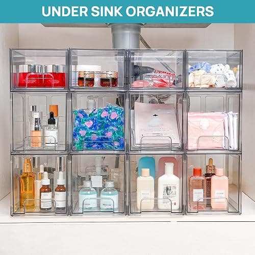 Vtopmart 8 Pack Stackable Under Sink Organizer Drawers, Clear Acrylic Storage Bins for Kitchen and Bathroom Cabinets, Baby Bottles, Cleaning Supplies, 6.6'' Tall Space-Saving Drawer System thumbnail 6