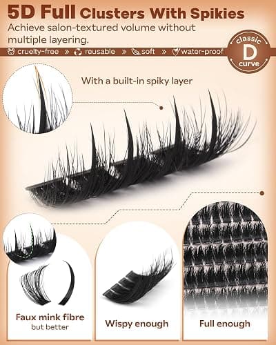 Manga Lash Clusters Kit with Spikes Wispy Fluffy Cluster Eyelash Extensions Kit Anime Eyelashes Clusters Reusable Faux Mink Fairy Individual Lash Extension Kit (D Curve 12-18mm 204 pieces) thumbnail 5