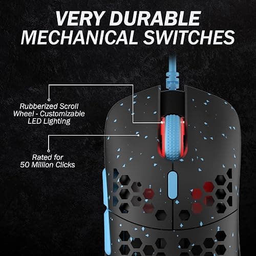 HK Gaming Mira S Ultra Lightweight RGB Gaming Mouse | Honeycomb Shell | 61 Grams | max 12000 cpi | USB Wired | 6 programmable Buttons | On-Board Memory | Anti Slip Grips | Mira-S Blue Phantom thumbnail 2