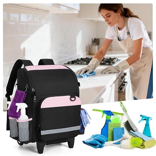 LoDrid Rolling Cleaning Backpack with Detachable Trolley, Professional Cleaning Supply Bag with Wheel, Mobile Cleaning Cart with Handle and Shoulder Strap, Cleaning Bags for House Cleaners, Bag Only thumbnail 7