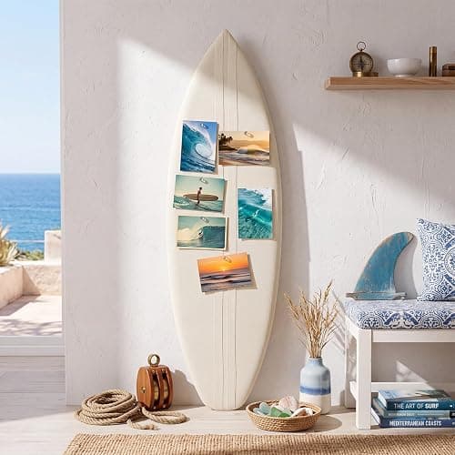 Poola Voidra Surfboard Arch Pinboard Linen Bulletin Board with 20 Push Pins | 48 x 13.8 Inches, Decorative Wall Nautical Beach Theme Wall Decor, Coastal Aesthetic for Dorm Photos Notes Home Room Office thumbnail 5