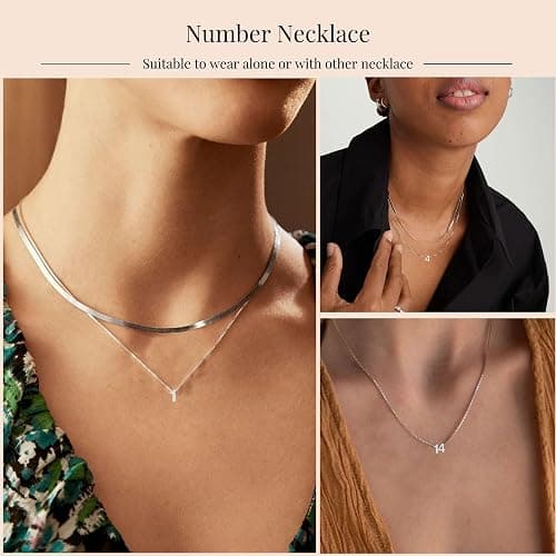 Konpicca Gold Number Necklace for Women 18K Gold Plated Small Cute Pendant with Box Chain Choker Necklace Personalized Jewelry Birthday Gift for Her thumbnail 3