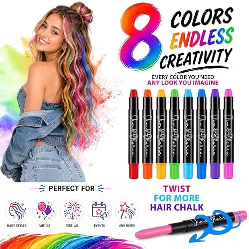 Jim&Gloria Dustless Hair Chalk Gifts for Girls Makeup Kit, Gift for Teen Girl Trendy Stuff, Kids, Teenage Tweens Teenager Temporary and Washable Color Dye Markers Age 7 8 9 10 11 12 13 14 Year Old Toy thumbnail 2