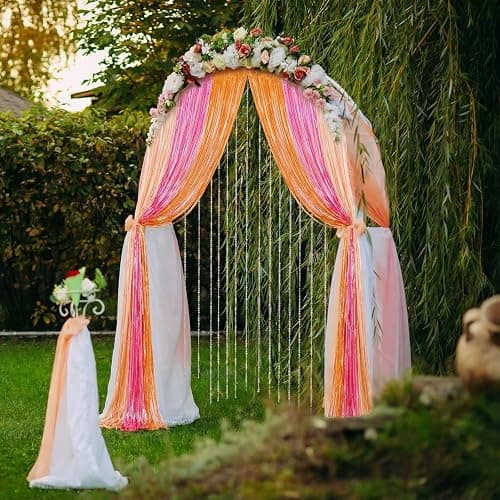 Frienda 4pcs Sunset Party Decorations 6.6ft Fringe Curtains Sunset Soiree Party Decorations Pink and Orange Backdrop Curtains for Autumn Thanksgiving Bridal Wedding Graduation Backdrop Decor thumbnail 4