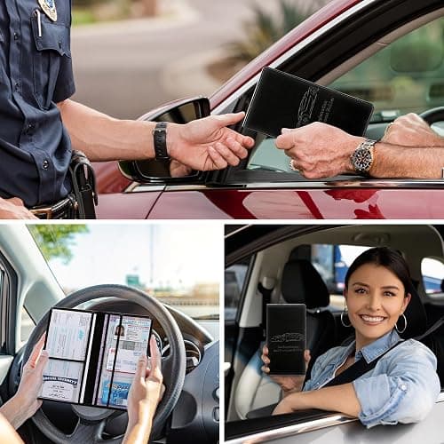 Peisicne Car Registration and Insurance Card Holder for Women Men, Black Glove Box Paperwork Organizer with Magnetic Buckle for Easy Access and Protect Documents and Various Cards in Vehicle thumbnail 4