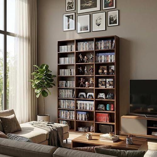 holzart 8-Tier Media Storage Cabinet, Tall Wooden CD DVD Rack Organizer, Freestanding Media Display Shelf Tower for Video Games, Movies, Books and Collectibles, 40" x 64", Rustic Brown Finish thumbnail 4