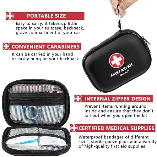 Mini First Aid Kit - 120 Piece Small Waterproof Hard Shell Medical Kit | Emergency First Aid Supplies and Survival Kit For Car, Home, Office, Travel, Camping, Sports, Outdoor, School (Black) thumbnail 5