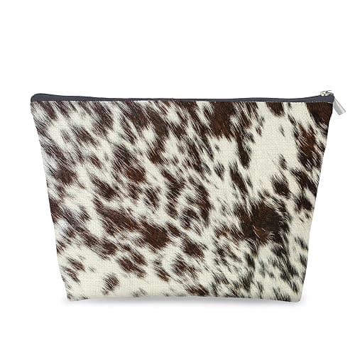MVLJG Cow Print Makeup Cosmetic Bag for Women, Cow Print Gifts for Women, Animal Print Aesthetic Canvas Zipper Pouch for Purse Travel Toiletry Organizer Bag - Image 1