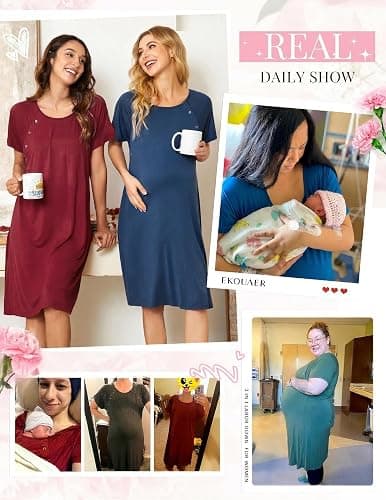 Ekouaer Women’s Nursing/Delivery/Labor/Hospital Nightdress Short Sleeve Maternity Nightgown with Button S-XXL thumbnail 6