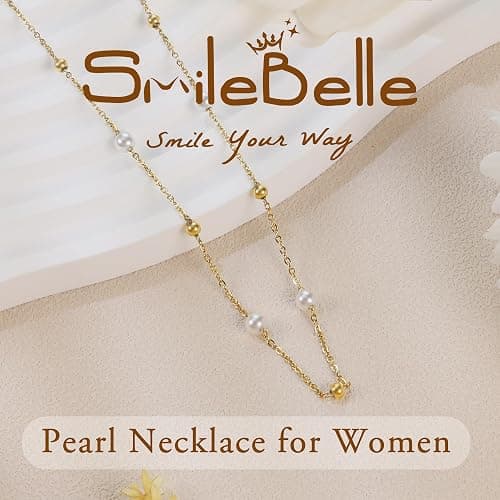 SmileBelle Pearl Necklaces, Daisy Pearls Choker for Women's Pearl Strand Necklaces as Silver and Gold Choker for Teens, Silver Daisy Birthday Gifts 3 Pearls White Necklace as Prom Bridesmaid gifts thumbnail 6
