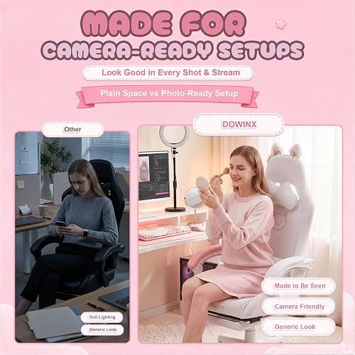 Dowinx Gaming Chair with Cat Ears and Massage Lumbar Support, Ergonomic Computer Chair with Footrest and Headrest, Comfortable Reclining Game Chair 290lbs for Adults, White thumbnail 5