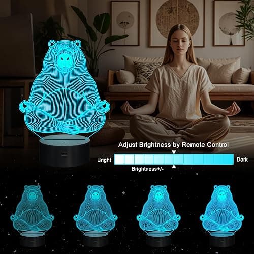 Ammonite Yoga Capybara Night Light, Meditating Capybara 3D lamp 16 Color Changing with Remote Control and Timer, Room Decor Lights Birthday Xmas Gifts for Kids Adults thumbnail 6